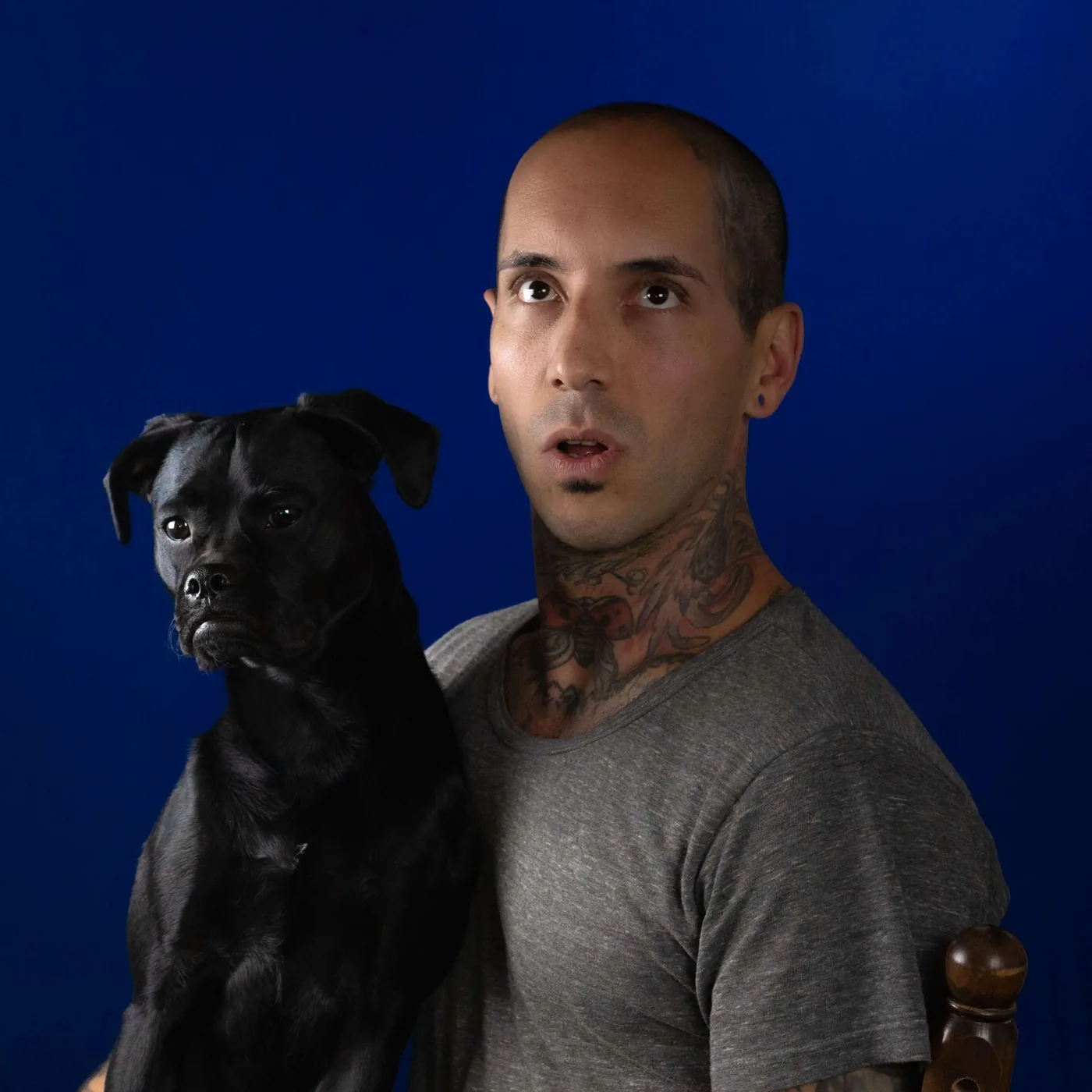 Nima et Jean Béliveau — Tatoueur et son Pug Labrador au studio Nima Tattoo Montréal